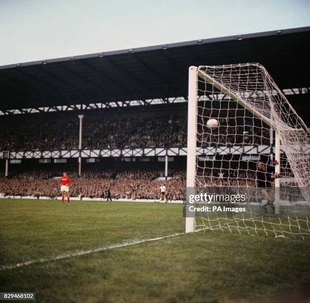 Goalkeeper Lev Yashin looks back as the ball bounces out of the net after West Germany's Franz Beckenbauer scored his team's second goal