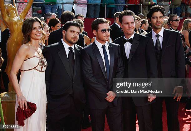 Actors Perrey Reeves, Jerry Ferrera, Kevin Connoly, Kevin Dillon, and Adrian Grenier arrive at the 60th Primetime Emmy Awards at the Nokia Theatre on...