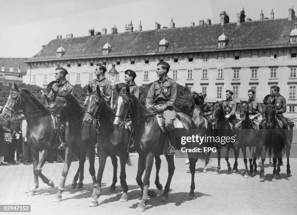Members of the Austrian First Pathfinder Squadron parading on the Heldenplatz, outside the Hofburg, Vienna, 28th June 1937.