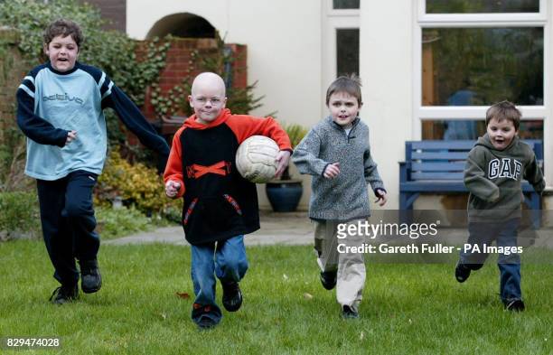 Daniel Hartley, 8 is re-united with his brothers Joshua Nathan, 11 and Luke, 4 at home after arriving home from London's Great Ormond Street hospital...