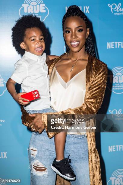 Singer Kelly Rowland and her son Titan Jewell Witherspoon attend the Sneak Peek Of Netflix's "True And The Rainbow Kingdom" at Pacific Theatres at...