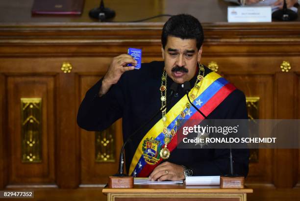 Venezuelan President Nicolas Maduro addresses the all-powerful pro-Maduro assembly which has been placed over the National Assembly and tasked with...