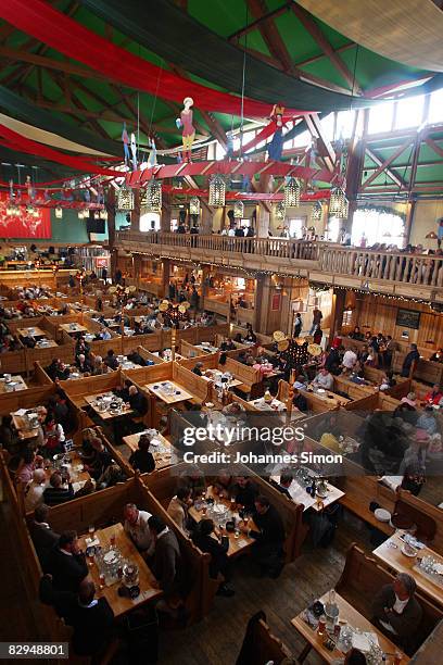 Inside view of the Nymphenburger Sekt beer tent, seen during day 3 of the Oktoberfest beer festival on September 22, 2008 in Munich, Germany. The...