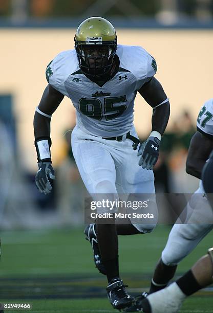 Linebacker George Selvie of the University of South Florida runns a play against the Florida International University Panthers on September 20, 2008...