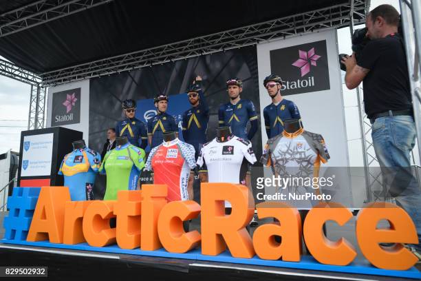 Members of Aqua Blue Sport Team based in Ireland during the team presentation ahead of the opening stage, the 156.5km from Engenes to Narvik, during...