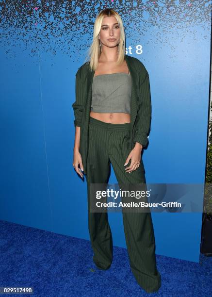 Model Hailey Baldwin arrives at 'Carpool Karaoke: The Series' On Apple Music Launch Party at Chateau Marmont on August 7, 2017 in Los Angeles,...