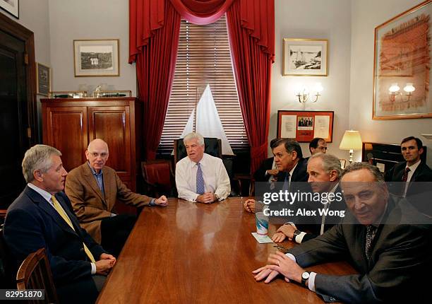 Senate Banking Committee Chairman Christopher Dodd hosts a meeting with Sen. Chuck Hagel , Sen. Robert Bennett , Sen. Mel Martinez , Sen. Bob Corker...