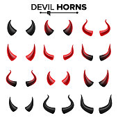 Devil Horns Set Vector. Good For Halloween Party. Satan Horns Symbol Isolated Illustration
