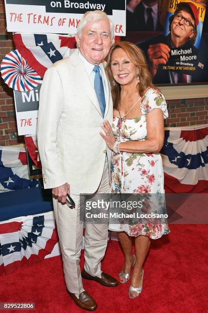 Phil Donahue and actress Marlo Thomas attend as award-winning filmmaker Michael Moore celebrates his Broadway Opening Night in "The Terms of My...