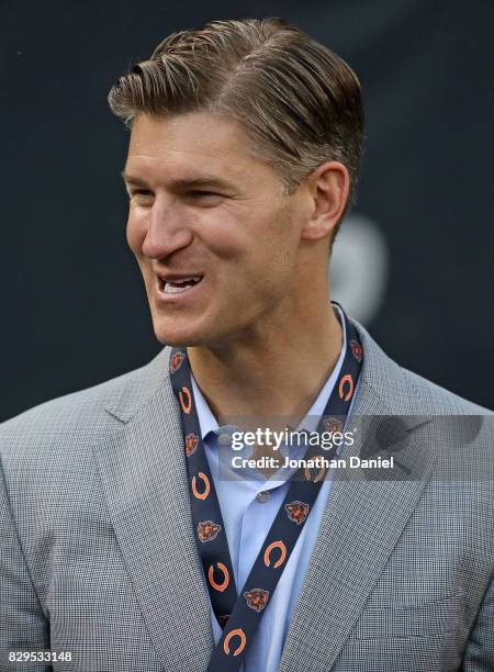 General manager Ryan Pace of the Chicago Bears is seen on the sidelines before a preseason game against the Denver Broncos at Soldier Field on August...