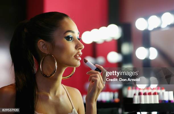 Pia Mia applies make-up during the launch of The Selfie Story by mark. At Westfield Sydney on August 11, 2017 in Sydney, Australia. It is the world's...