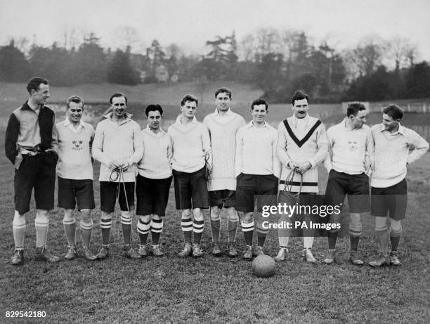 Corinthians players pictured during a training session at the Crystal Palace: Alfred Bower, AH Phillips, Norman Creek, Harold Douthwaite, HP Bell,...