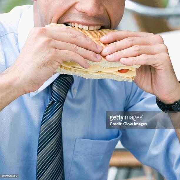 close-up of a businessman eating a cheese sandwich - grilled cheese stock pictures, royalty-free photos & images