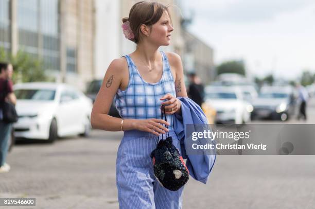 Model Caroline Brasch Nielsen outside Ganni on August 10, 2017 in Copenhagen, Denmark.