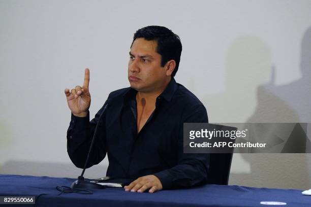 Mexican Latin Grammy-nominated singer Julio Cesar Alvarez Montelongo, known as "Julion Alvarez", offers a press conference in Mexico City on August...
