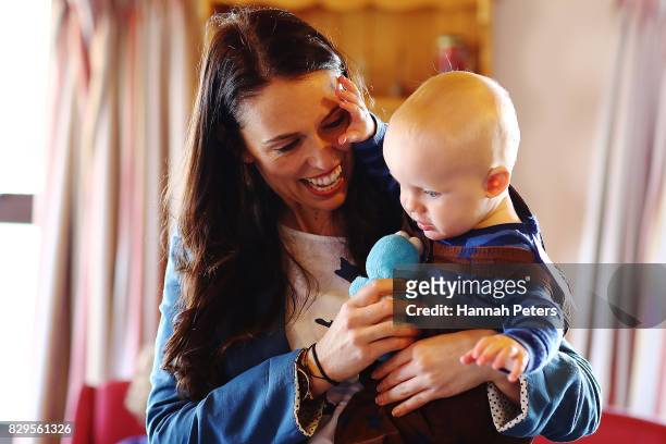 Labour Party leader Jacinda Ardern visits children at Selwyn Village retirement community on August 11, 2017 in Auckland, New Zealand. New polling...