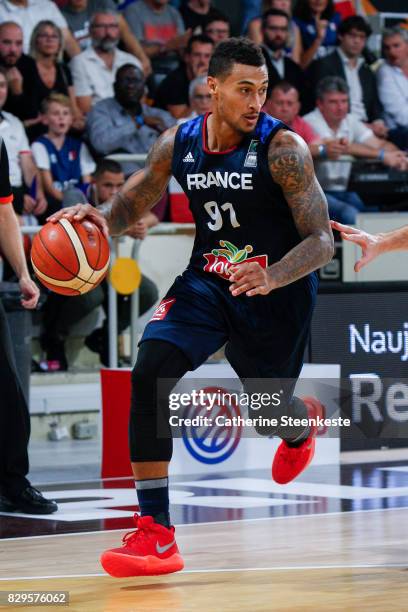 Edwin Jackson of France is looking to pass the ball during the international friendly game between France v Lithuania at Palais des Sports on August...