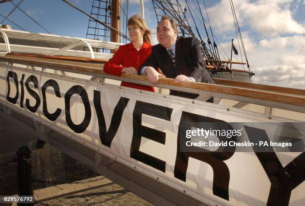 Scottish National Party leader Alex Salmond and deputy leader Nicola Sturgeon launch their party's election campaign from the deck of the Discovery...