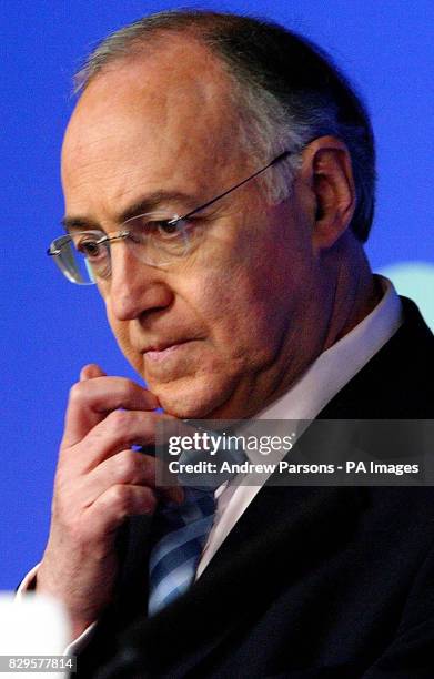 Michael Howard, the leader of the Conservative Party seen through an autocue as he unveils a 52million ten-point action plan to tackle the MRSA...