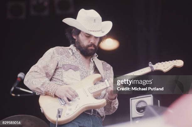 American songwriter and multi-instrumentalist Lowell George of Little Feat performing on stage, Wembley, London, 1st September 1975.