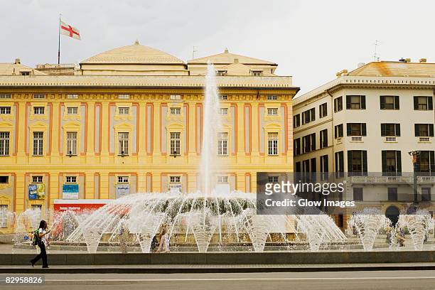fountain in front of a building, piazza de ferrari, doges palace, genoa, liguria, italy - genoa bildbanksfoton och bilder