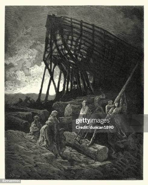 milton's paradise lost - build a vessel of huge bulk - noahs ark stock illustrations