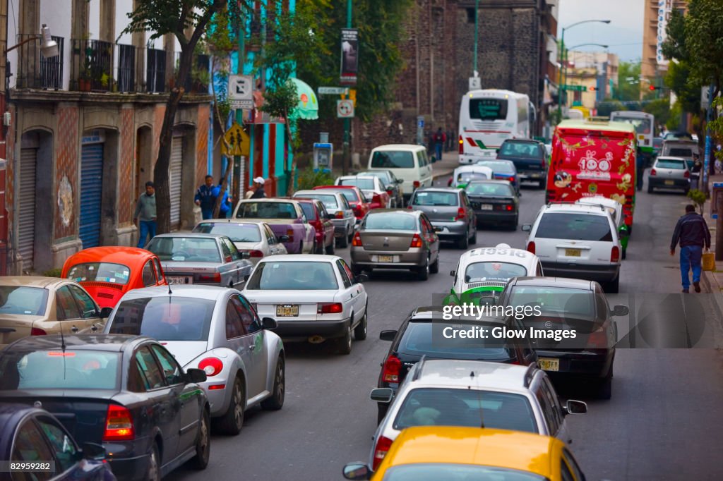 Traffic jam on a road, Mexico City, Mexico