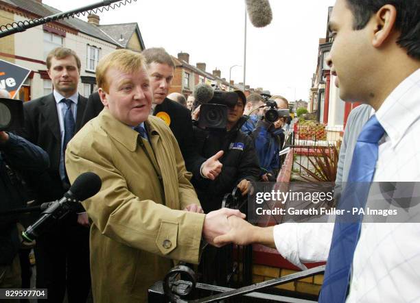 Liberal Democrat leader Charles Kennedy talks to local residents on the day the party issues its crime and policing plans.