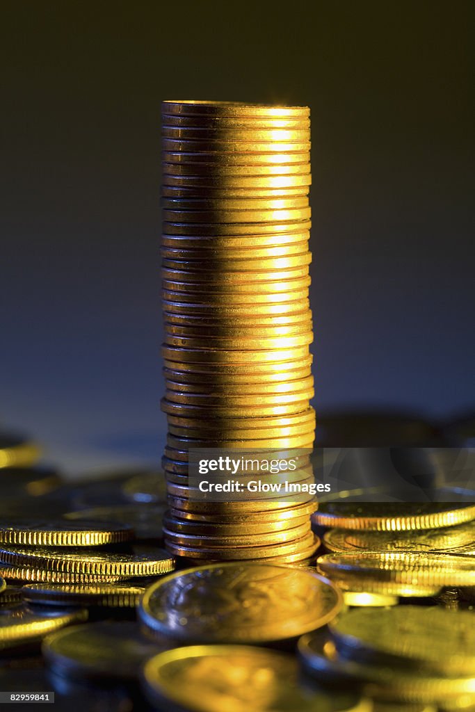 Close-up of stacks of coins