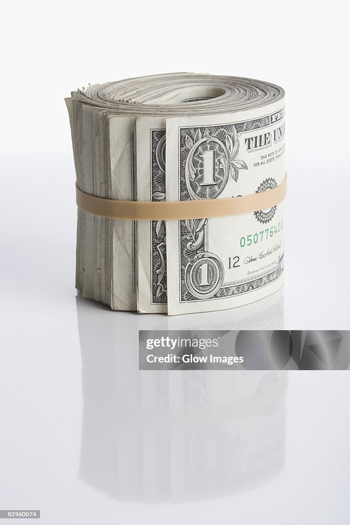 Close-up of a bundle of US dollar bills