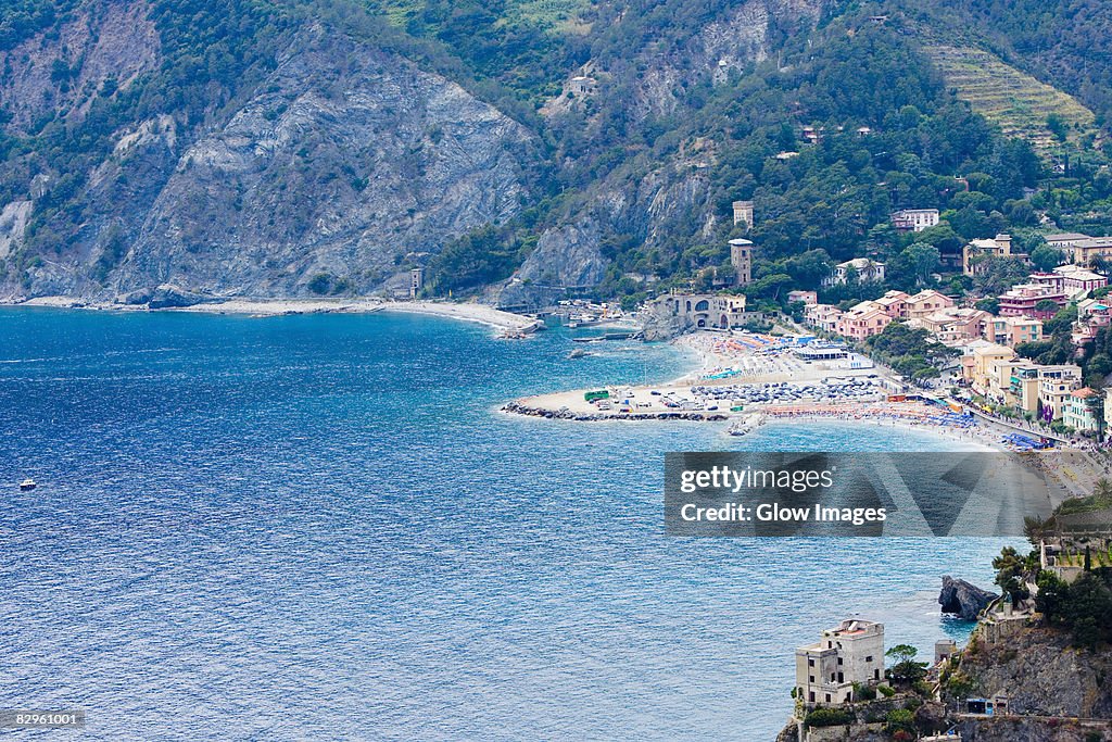 Buildings on the coast, Ligurian Sea, Italian Riviera, Cinque Terre, La Spezia, Liguria, Italy