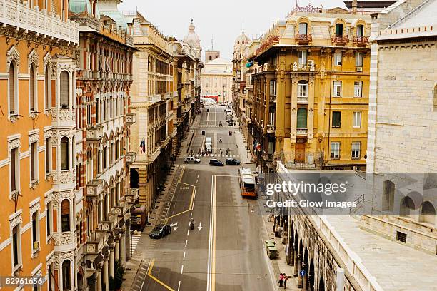 high angle view of a street in a city, via xx settembre, piazza de ferrari, genoa, liguria, italy - 熱內亞 個照片及圖片檔