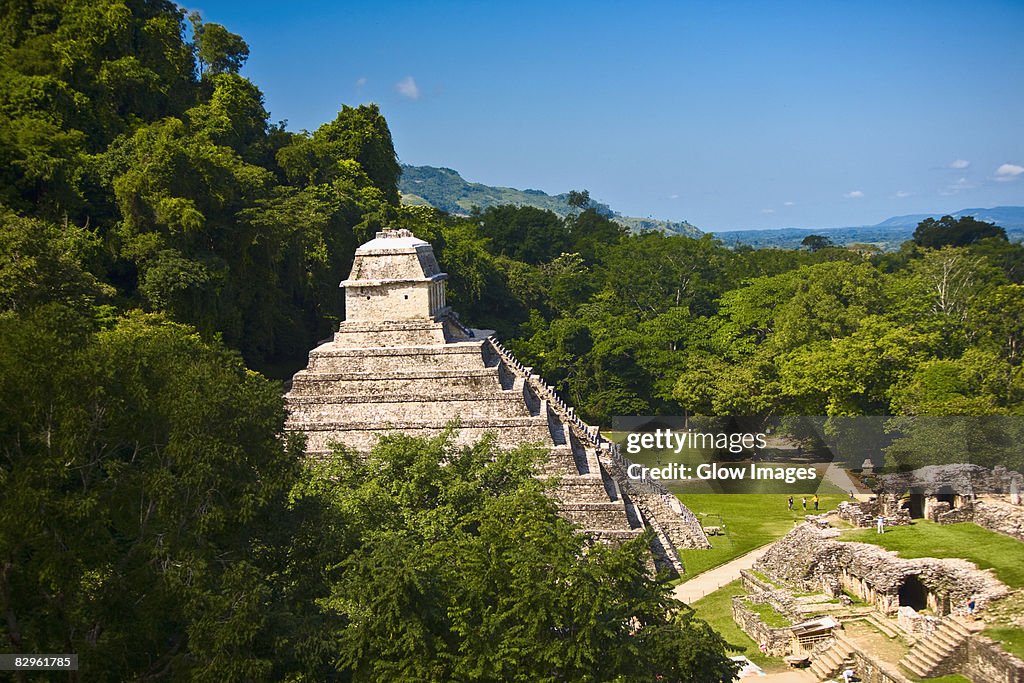 High angle view of old ruins of buildings, Templo De los Inscripciones, Palenque, Chiapas, Mexico
