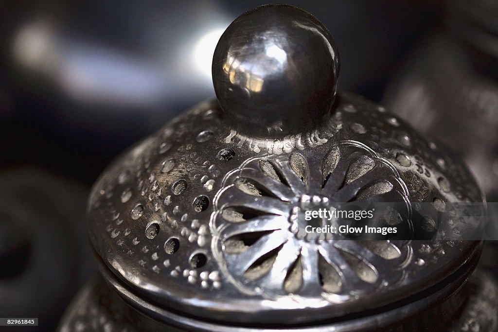 Close-up of a black pottery, San Bartolo Coyotepec, Oaxaca State, Mexico