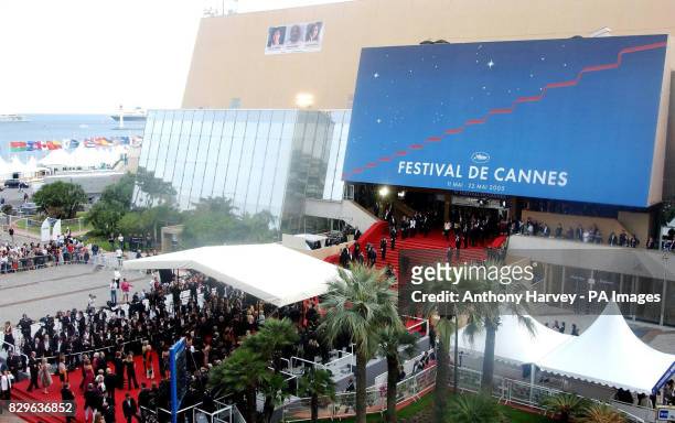 General view of the Palais des Festival during the premiere of Woody Allen's latest film.