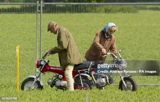 The Duke Of Edinburgh and Lady Penny Romsey on Jincheng DX50 Easy Rider mini-bikes.