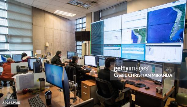 Technicians of the National Seismological Center of the University of Chile, organization in charge of monitoring the seismic activity in the Chilean...