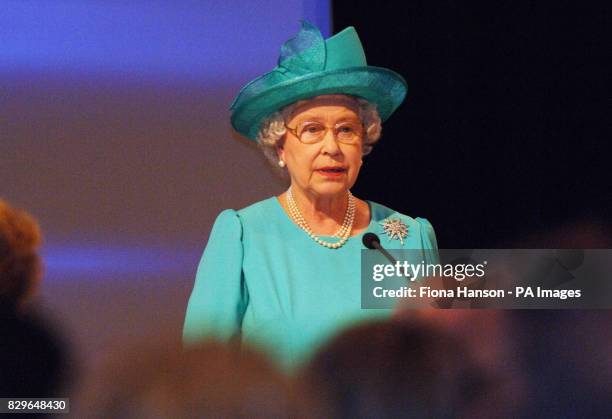 Britain's Queen Elizabeth II speaks at a luncheon hosted by the Canadian government in Regina, Saskatchewan.