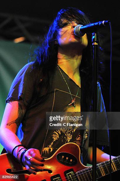 Singer/Guitarist Alison 'VV' Mossheart of The Kills performs during Day 2 of The Treasure Island Music Festival on September 21, 2008 in San...