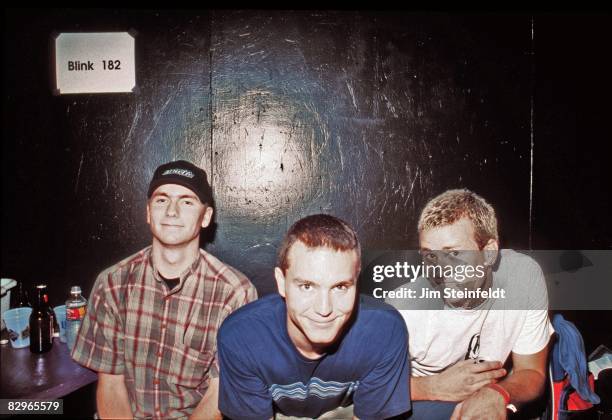 Punk Rock band Blink 182 pose for a portrait in their dressing room at the Whisky A Go Go in Los Angeles, California on October 8, 1996.