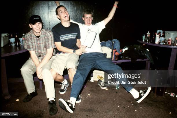 Punk Rock band Blink 182 pose for a portrait in their dressing room at the Whisky A Go Go in Los Angeles, California on October 8, 1996.