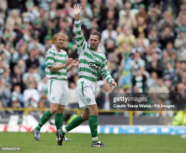 Celtic's Paul Lambert waves to the fans.