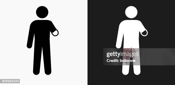 arm amputee icon on black and white vector backgrounds - amputee stock illustrations