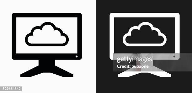 monitor cloud computing icon on black and white vector backgrounds - computer screens multiple stock illustrations