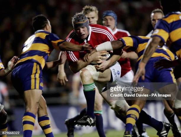 British and Irish Lions' Paul O'Connell charges into the Bay of Plenty defence.