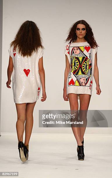 Model walks the runway at the Ashish fashion show at the Natural History Museum on September 19, 2008 in London, England.