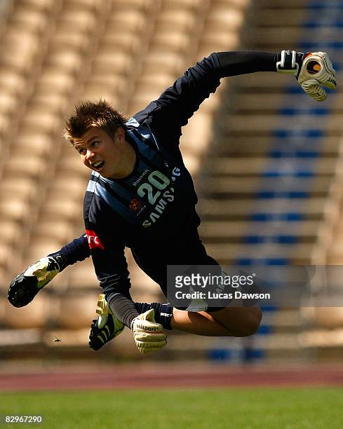 Mitchell Langerak of the Victory in action during a Melbourne Victory A-League training session at Olympic Park on September 23, 2008 in Melbourne,...