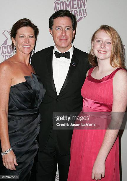 Comedian Stephen Colbert, his wife Evie Colbert and daughter Madeleine Colbert attend Comedy Central's Emmy after party at STK on September 21, 2008...