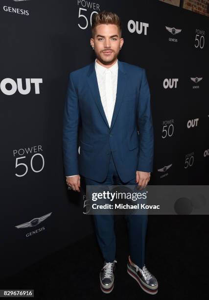 Singer/songwriter Adam Lambert attends OUT Magazine's OUT POWER 50 gala and award presentation presented by Genesis on August 10, 2017 in Los...