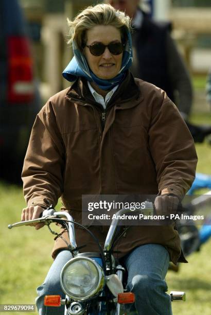 Lady Penny Romsey on a mini motorbike.